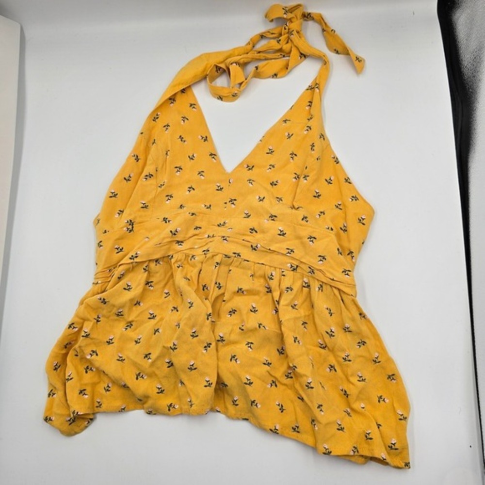 American Eagle Halter Top Floral Smocked Casual‎ Cute Yellow Size S